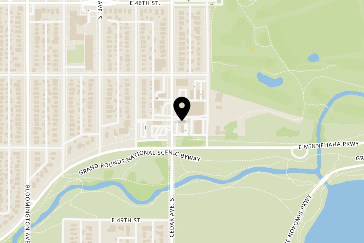 Map showing the location of Grand Ole Creamery Minneapolis on 4737 Cedar Ave S in Minneapolis